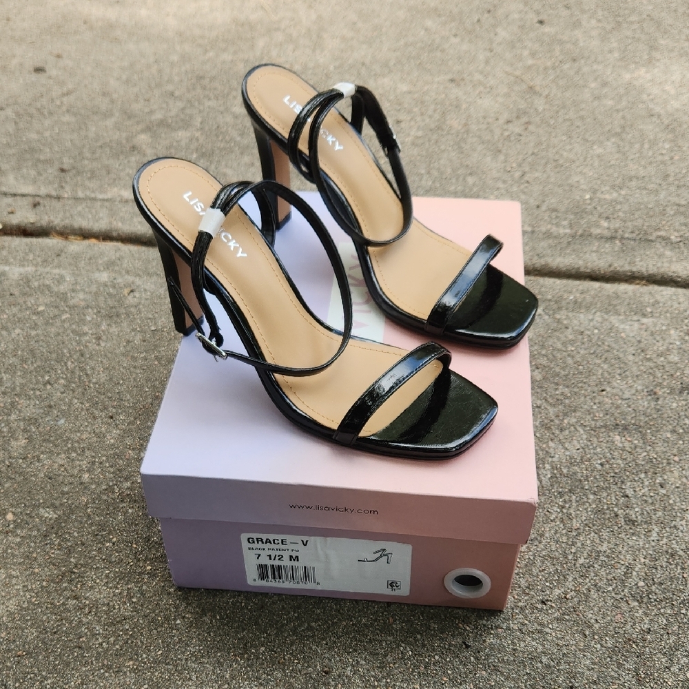 Black Stiletto Heels with Ankle Strap and Minimalist Design